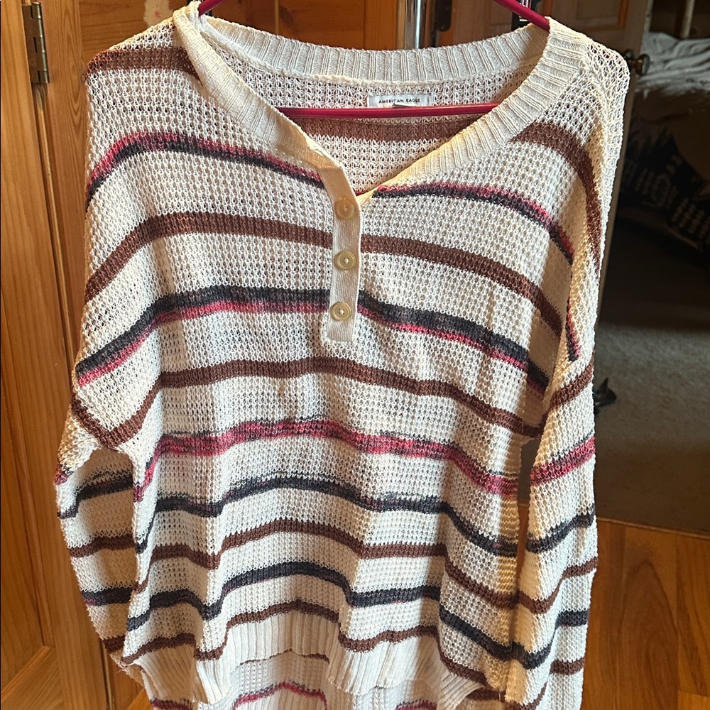American Eagle Outfitters Striped V-Neck Sweater
